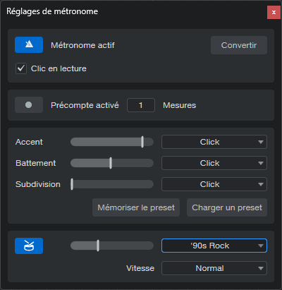 Métronome dans Fender Studio Pro