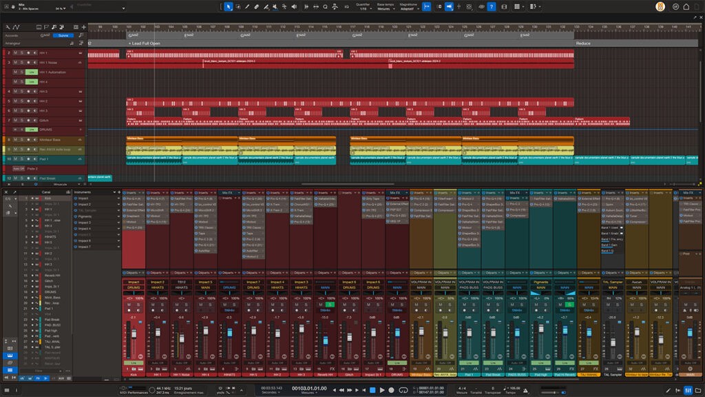 La visualisation des pistes dans l'interface de Fender Studio Pro 8